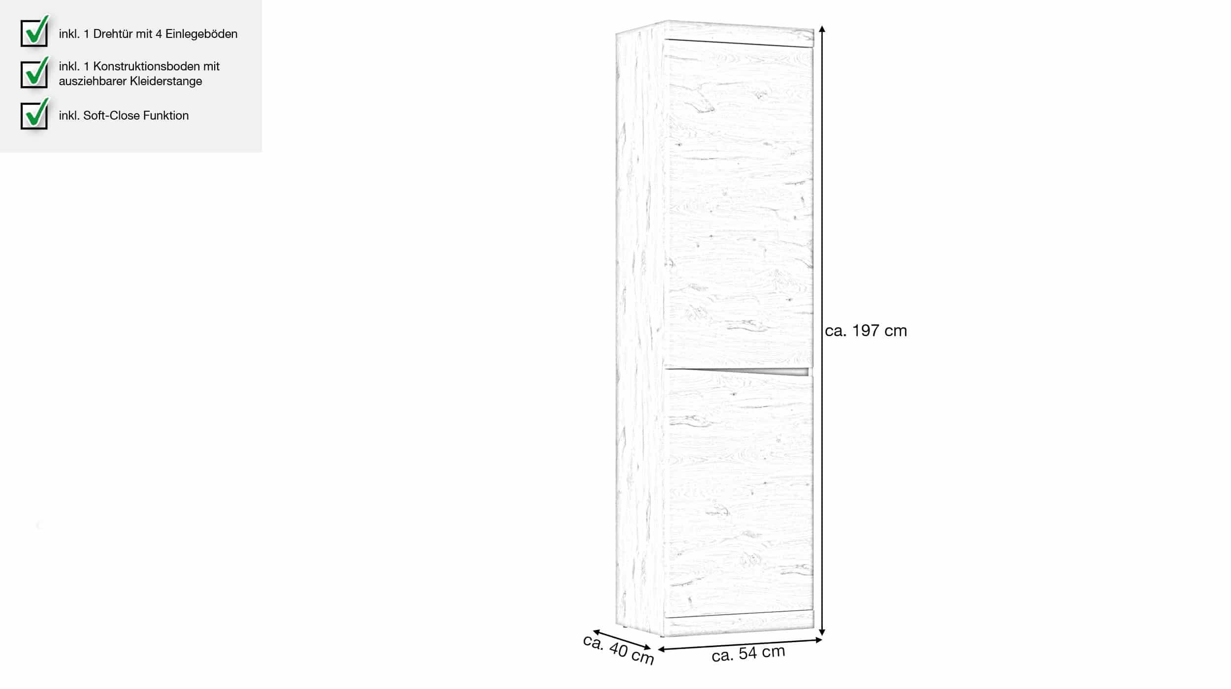 Garderobenschrank Viking Eiche 54 x 197 cm - TWIST