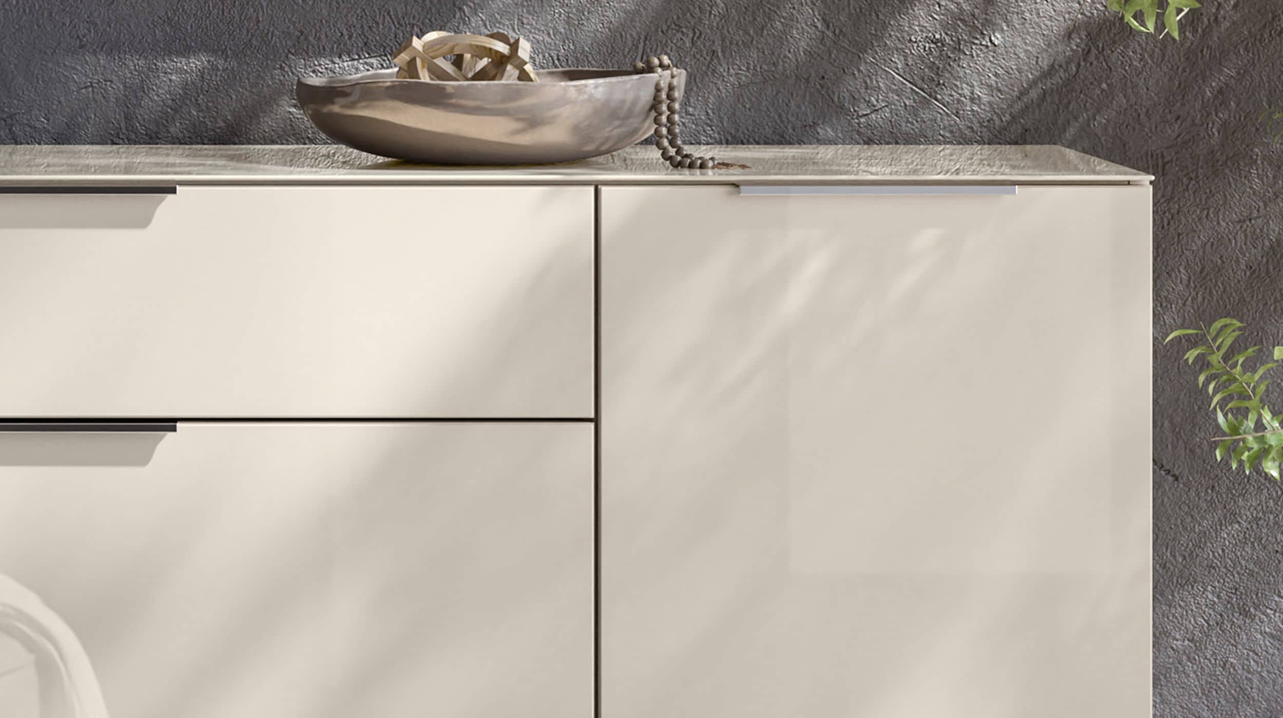 Sideboard 4 Schubladen - grau - Glasfront - 180 cm - SANTORIN