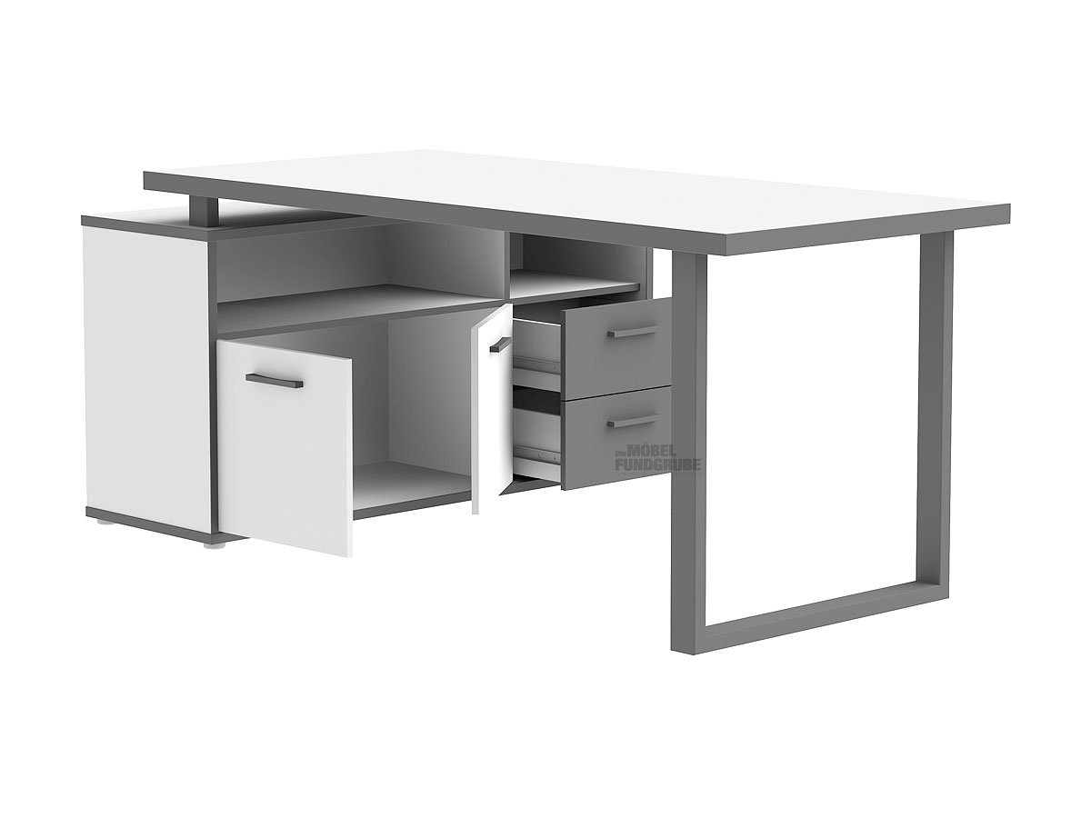 Eck-Schreibtisch weiß - grau 124 cm - KEFLAVIK