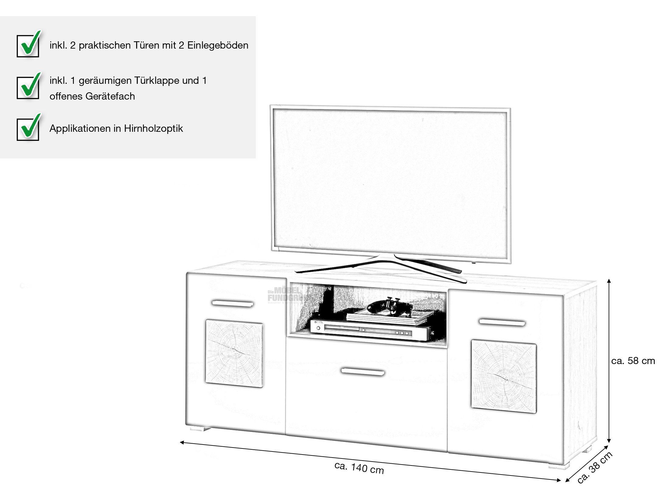 TV - Lowboard schwarz matt 140 cm - GEORGIA
