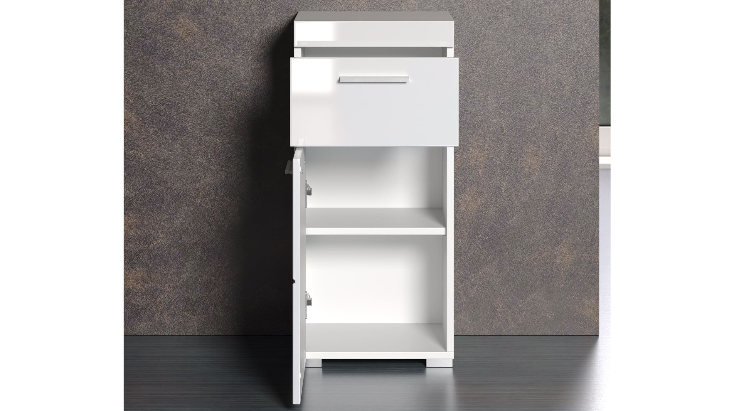 Bad Unterschrank weiß hochglanz 37 cm 1 Tür 1 Schublade - AMANDA