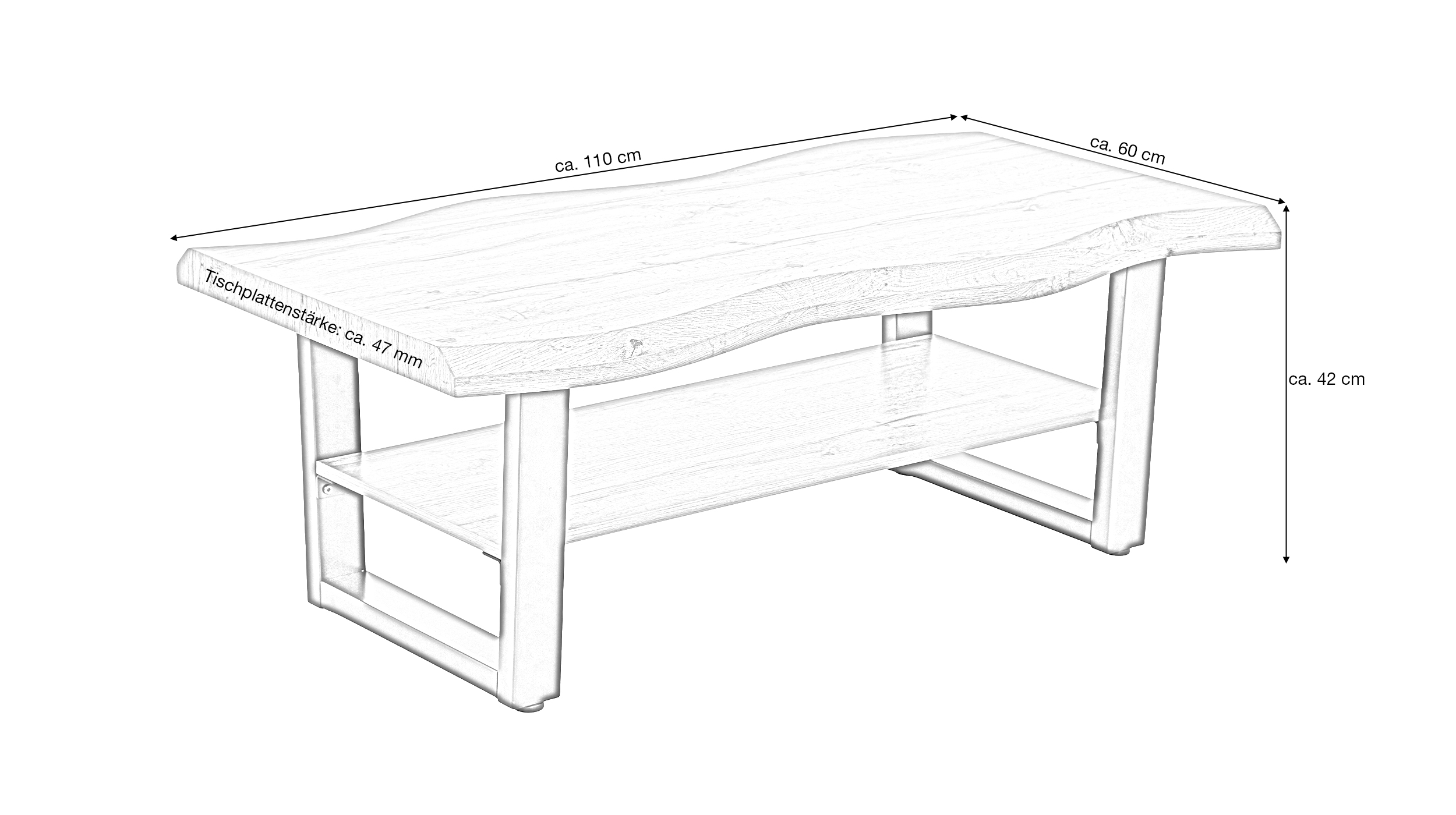 Couchtisch Baumkantentisch 110 x 60 cm Wildeiche - GABRION