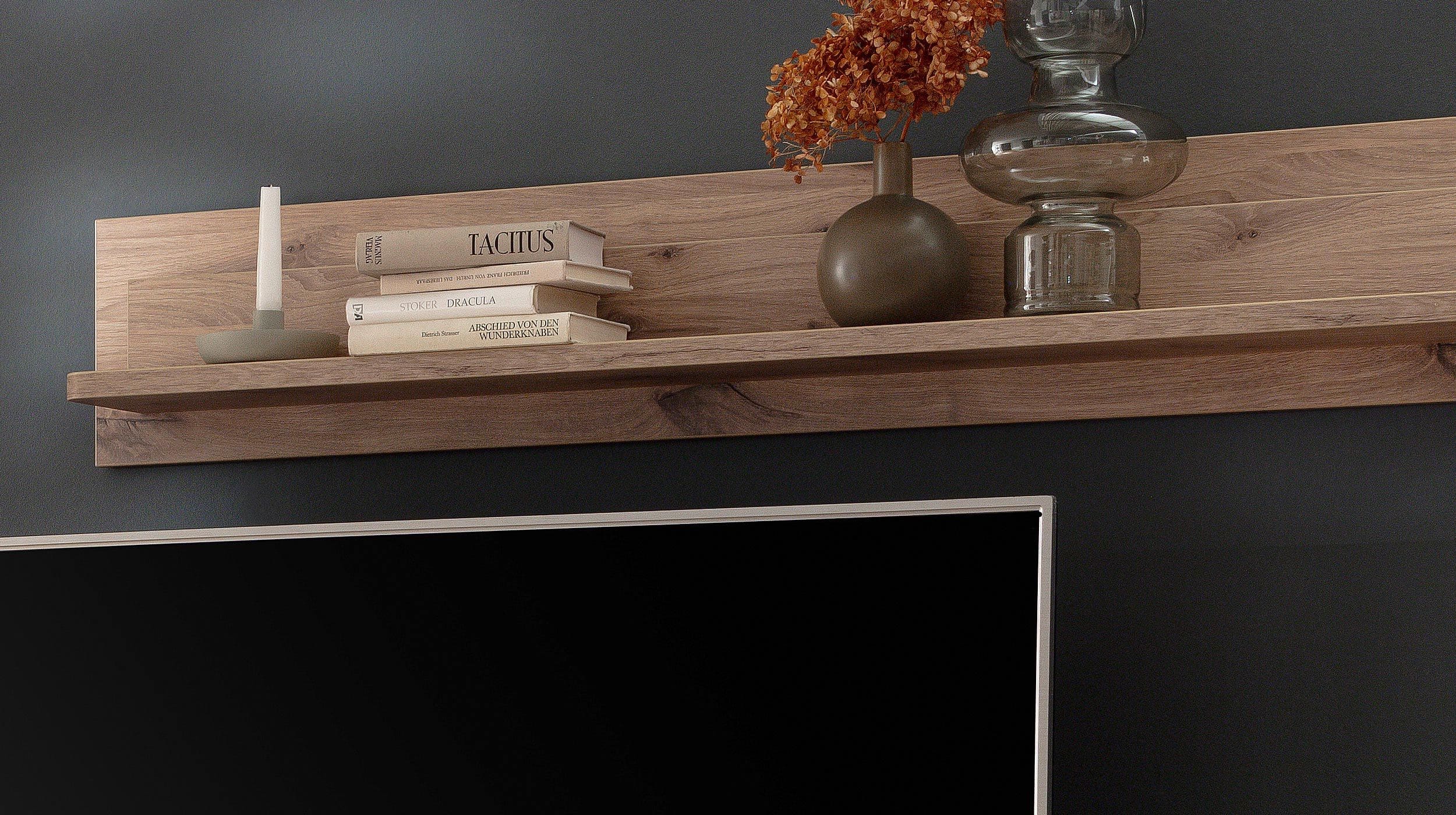 Wohnwand weiß - Viking Oak 295 cm LED-Beleuchtung - PALERMO