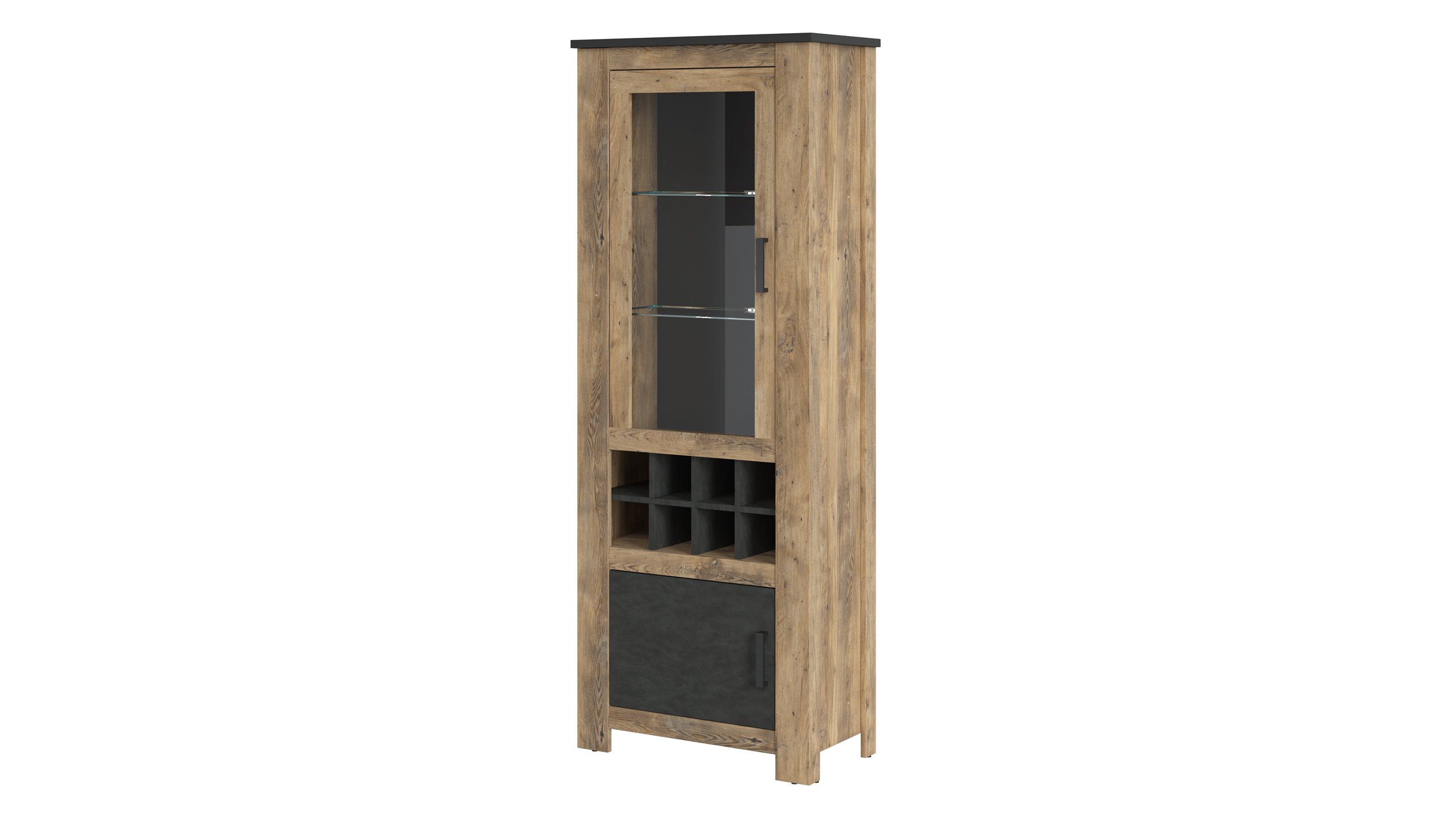 Vitrine mit Glastür Kastanie - grau Breite 74 cm - RAPALLO Vitrine mit Glastür Kastanie Breslau - Matera 191 cm - RAPALLO