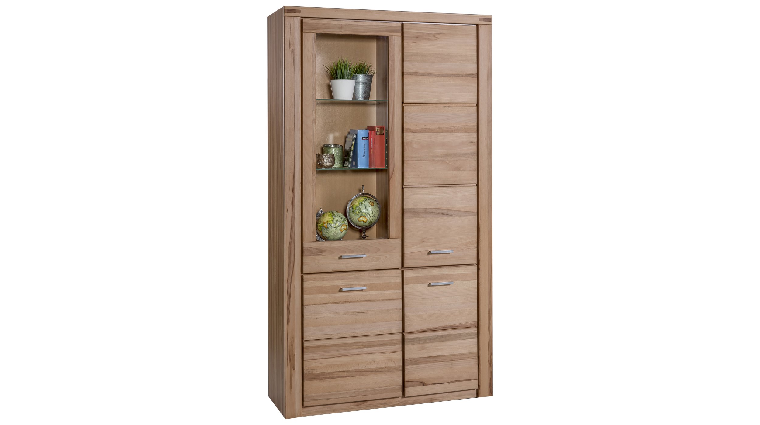 Vitrine mit Glastür Kernbuche teilmassiv geölt Breite 108 cm - FREYJA Vitrine Kernbuche teilmassiv geölt 200 cm - FREYJA