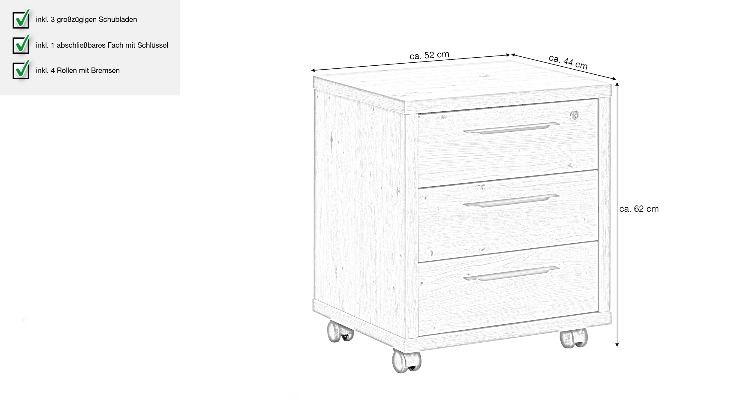Rollcontainer Artisan Eiche 52 x 62 cm - DISEGNO