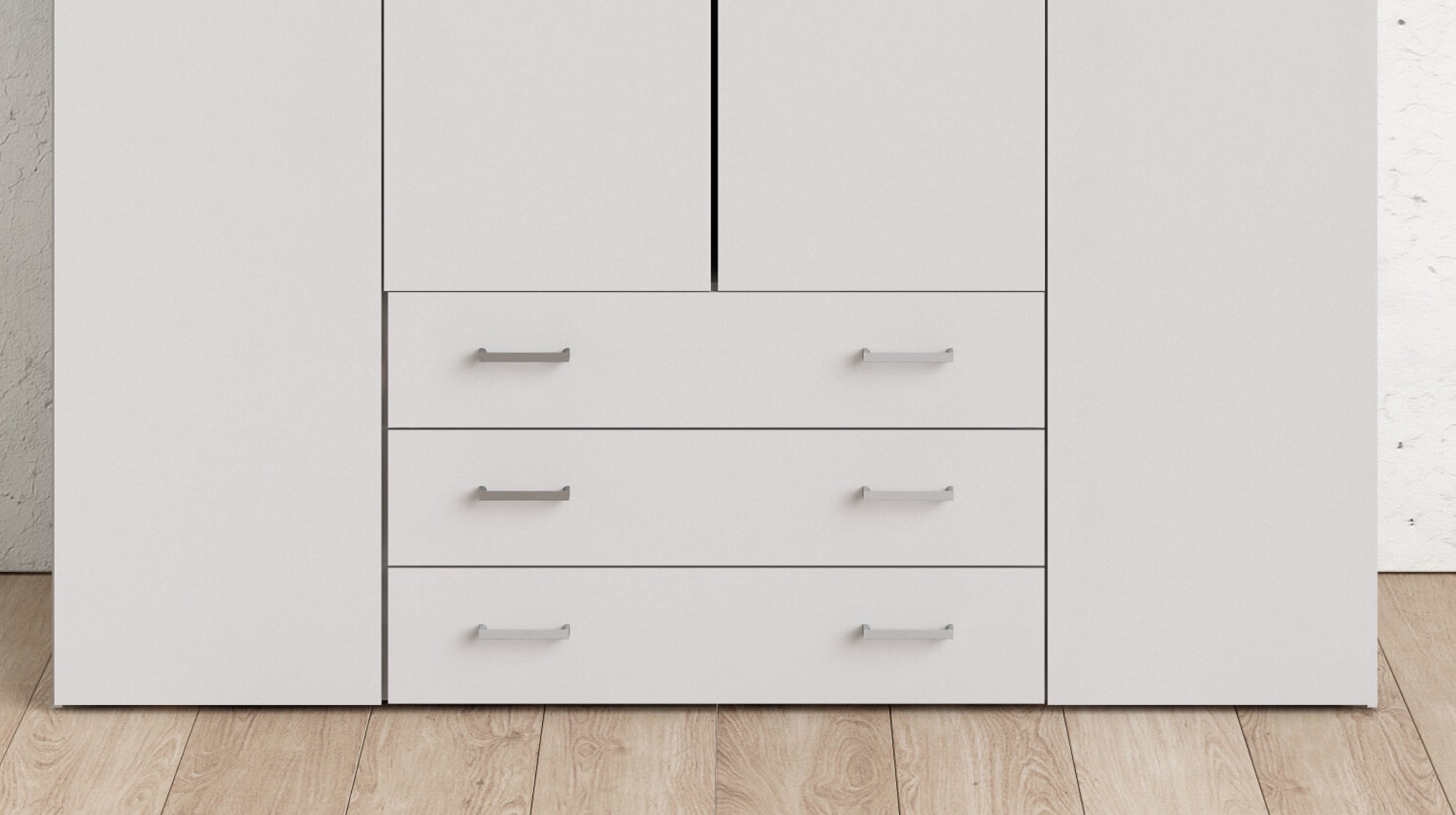 Kleiderschrank mit 3 Schubladen 4-türig weiß 154 cm - SPACE
