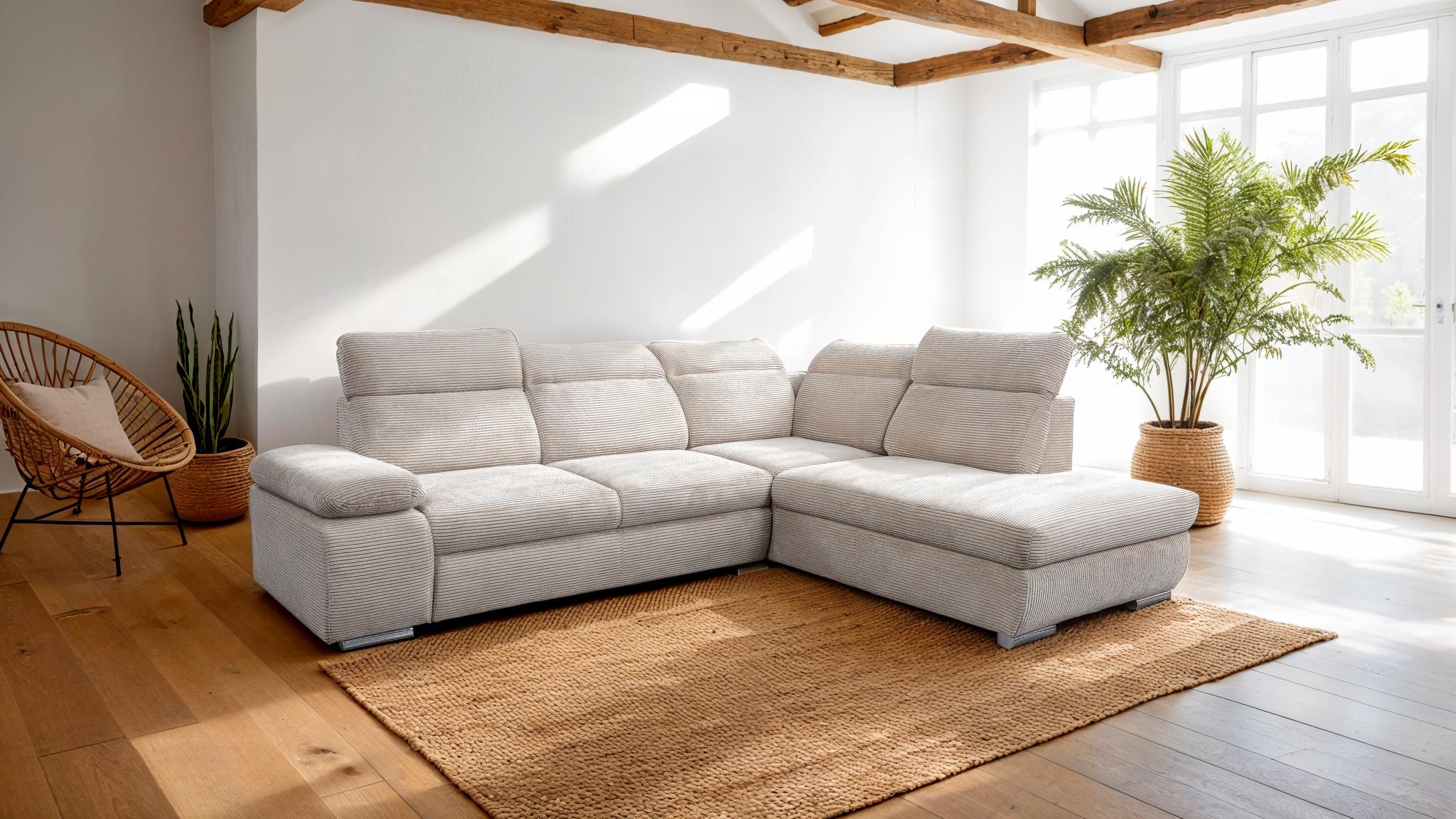 Ecksofa Cord Schlaffunktion creme - Bettkasten 280 cm - COLORADO