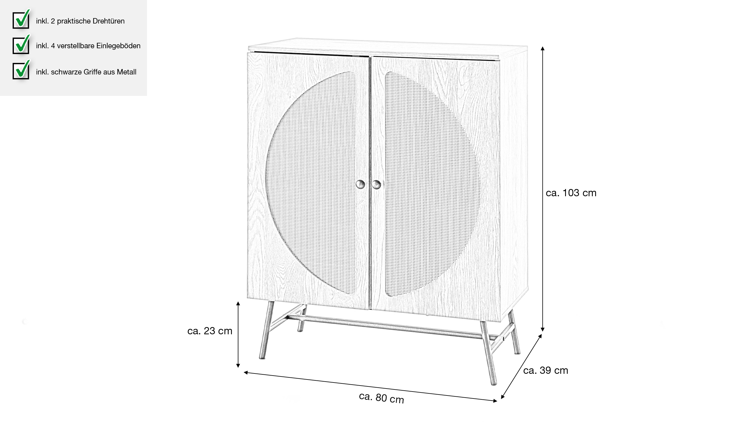 Kommode Eiche Holzdekor - Rattan 80 cm x 39 cm - RATVAN