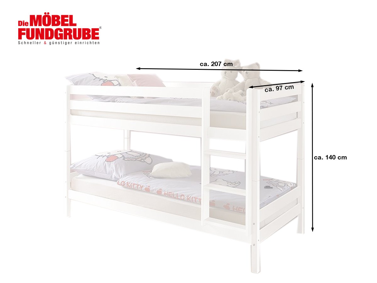 Etagenbett 90 x 200 cm Massivholz Kiefer weiß Kinderbett - MORITZ