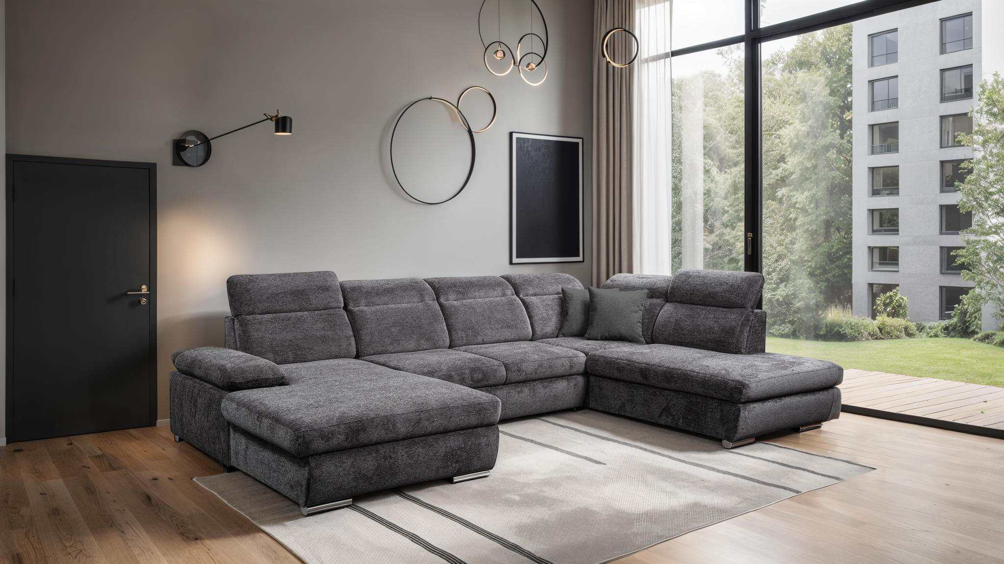 Wohnlandschaft Schlaffunktion anthrazit Bettkasten 359 cm - CORDOBA