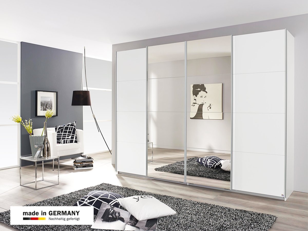 Schwebetürenschrank weiß mit Spiegel 271 cm - SYNCRONO-A